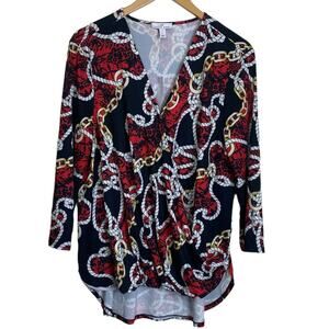 Shavonne Dorsey High/Low V-Neck  Rope Chain Print  "Wrap" Blouse NEW Size Large